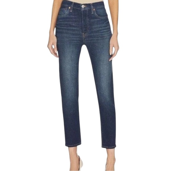 Re/Done Comfort Stretch High Rise Ankle Crop 28 Midnight Blue Button Fly - Picture 16 of 16